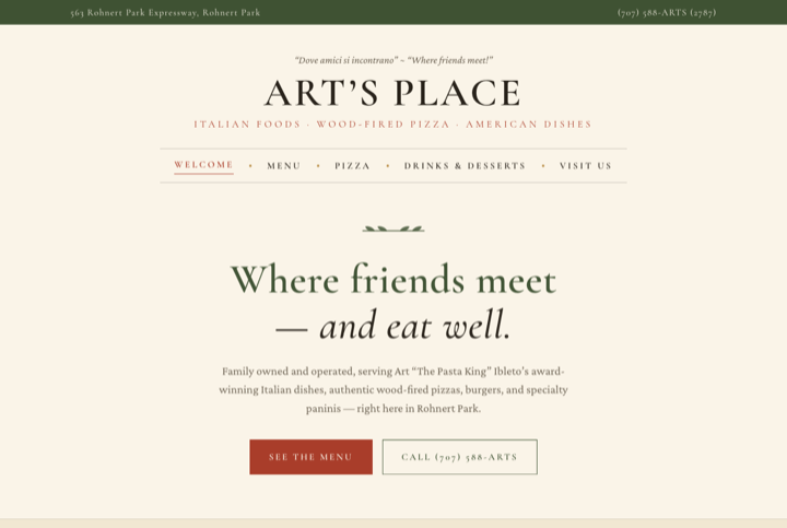 Art's Place redesign — Trattoria concept