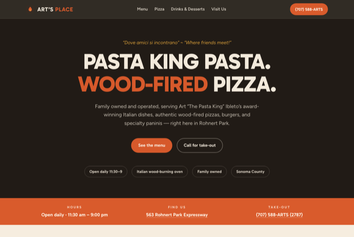Art's Place redesign — Fired Up concept