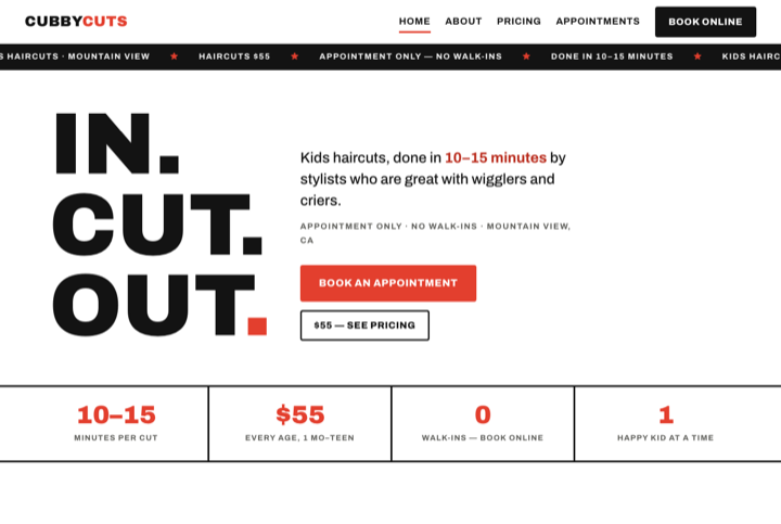 Cubby Cuts redesign — Fresh & Fast concept